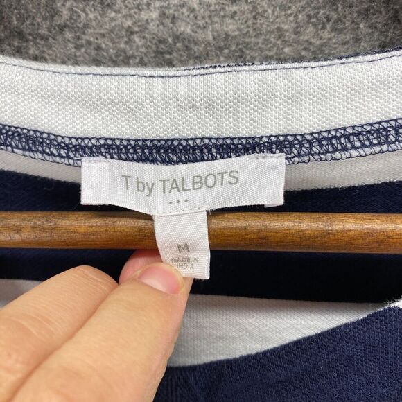 5/$45 Talbots T-Shirt Women M Medium White Striped V-Neck Short Sleeve Cotton - Picture 5 of 9